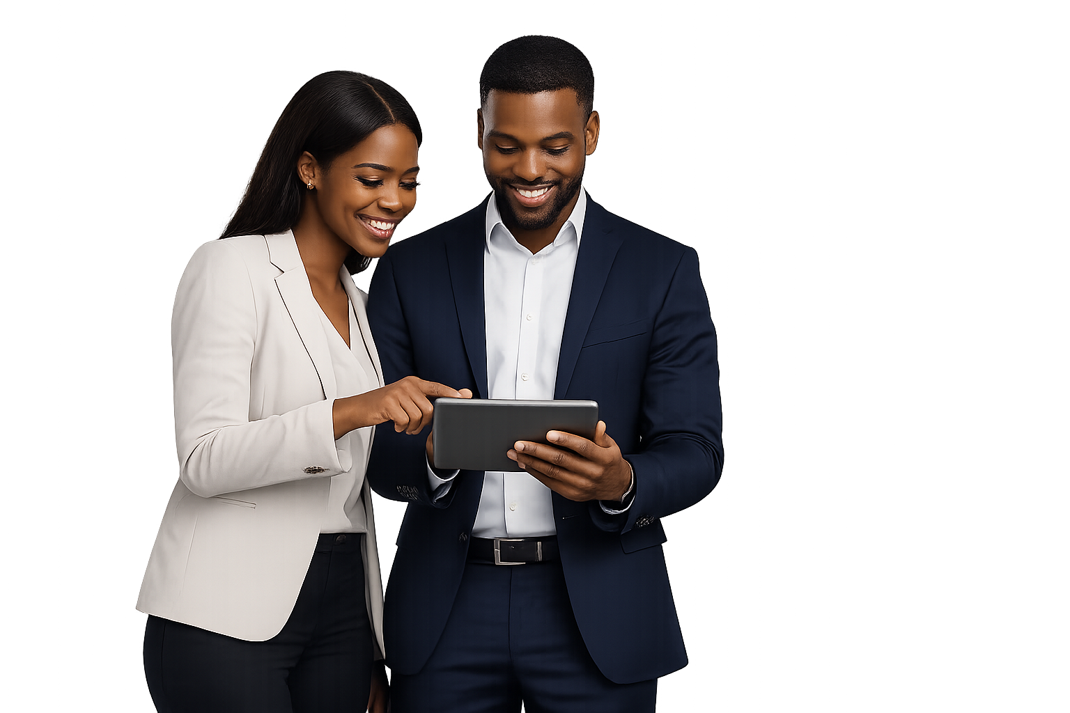 Two NexHRM professionals collaborating at a tablet